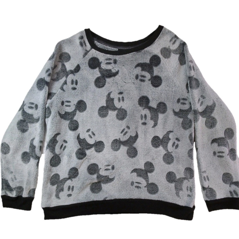 Disney Mickey Mouse Pajama Set Womens M Gray Black Plush Fleece Jogger Lounge